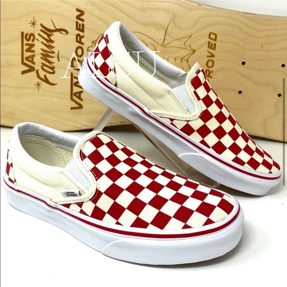 VANS Classic Slip On Primary Check Red Canvas WMNS - Picture 3 of 8